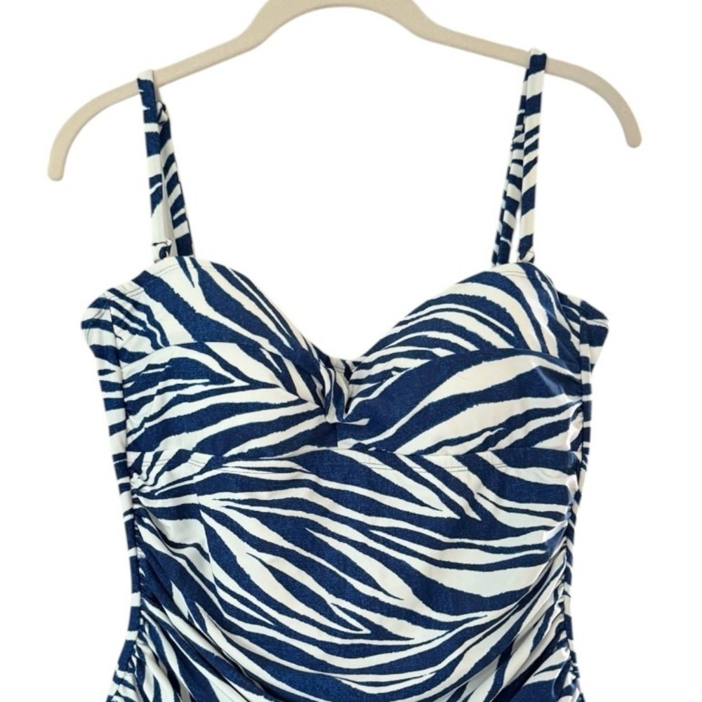 Chaps Skirted Pin Up One Piece Swimsuit Size 16 XL Zebra Print Blue White - Picture 14 of 16